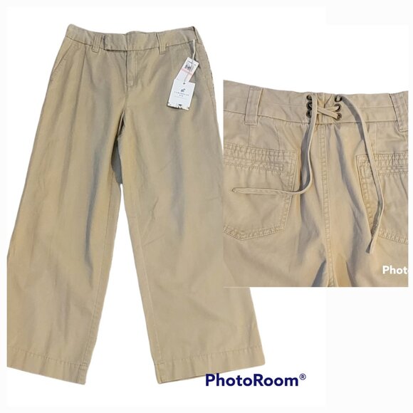 Wide Leg Khaki Hurricane Twill Pants Lace Up Trim on Back Y2K Sz 10 NEW - Picture 1 of 11